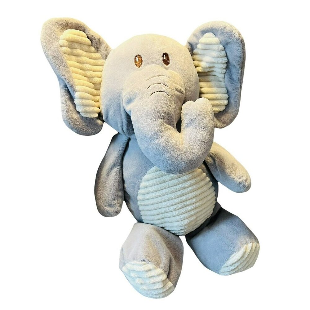 Kellytoy Gray Elephant Plush‎ Rattle Cream Ribbed Velour Baby Toy 20 inch Large